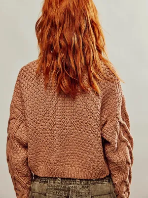Free People • Bonfire Cable Knit Cardi cropped cardigan sweater chunky brown thumbnail 12