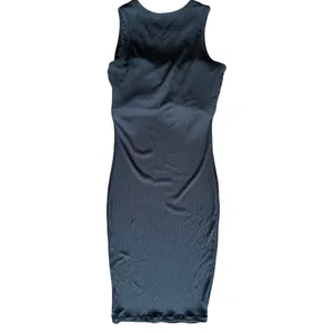 Popilush Black Ribbed Stretch Sleeveless Midi Built in Bra Dress thumbnail 4