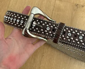 Guess Faux Leather Belt Studs Rhinestones Western Size S Brown Silver thumbnail 1