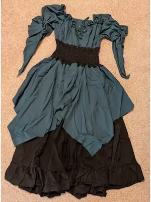 Green Renaissance Dress Medieval Costume Long Sleeve Victorian Women's MEDIUM thumbnail 10