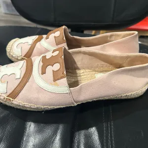 Tory Burch Blush Pink Canvas Espadrilles with Tan & Cream Logo thumbnail 5