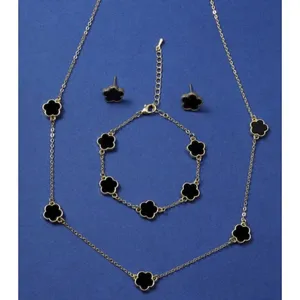 Gold Plated Black Clover Earrings Stainless Steel Floral Unisex Mens Womens thumbnail 6