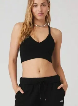 Alo Seamless Ribbed Low Back BLACK Bra S SOLD OUT NWT thumbnail 1