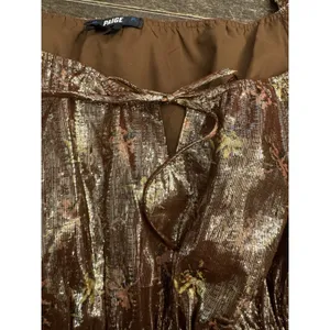 Paige Women's Brown Noah Floral Metallic Dress Size Large Silk Peasant Milkmaid thumbnail 3