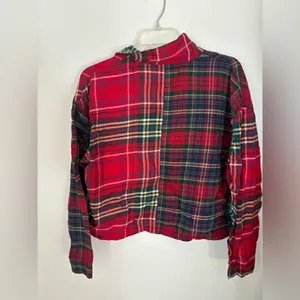 American Eagle Outfitters Red Tartan Plaid Button Down Crop Top Size S thumbnail 8