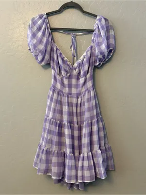 Princess Polly danny mini dress in lilac white gingham size 4 thumbnail 3