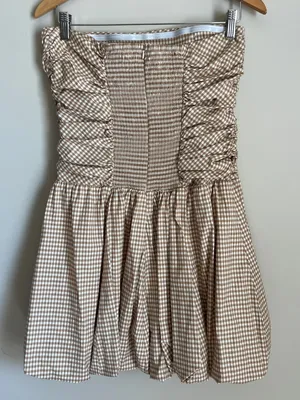 Reformation‎ Bubble Clea Dress Check White Tan Womens 10 thumbnail 4