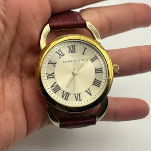 Anne Klein Gold Tone Red Genuine Leather Roman Numerals Markers Women’s Watch thumbnail 7