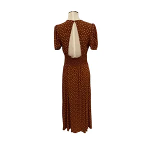 AFRM Jamie Open‎ Back Midi Dress Brown White Polka Dot Puff Sleeve Size Medium thumbnail 9