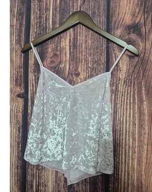 Victoria's Secret M Silver Crushed Velvet Cami Tank Top V-Neck Criss Cross Vtg thumbnail 1