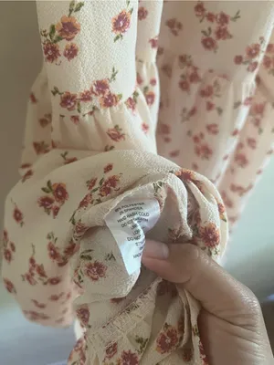 Monteau Cream Pink Cottagecore Floral Puff Sleeve Midi Dress XS Prairie Romantic thumbnail 6