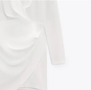 Zara white mini dress draped wrap long sleeve shower party wedding thumbnail 9