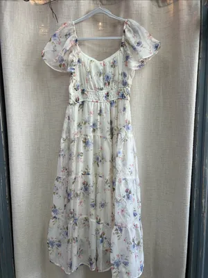 Floral Chiffon Flounce Sleeve Shirred Midi Dress Medium thumbnail 13