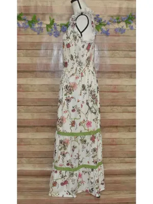 Cream Shabby Chic Floral Smocked Sleeveless Tiered Maxi Dress by Cato Size L thumbnail 8