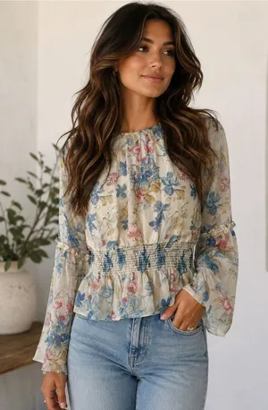 Tuckernuck Lily of the Valley Jennie Boho Cottage Snowberry Floral Blouse NWT M thumbnail 1