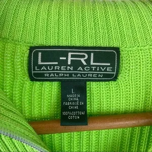 Ralph Lauren Green & Black Quarter Zip Long Sleeve Color block Neon Sweater L thumbnail 5