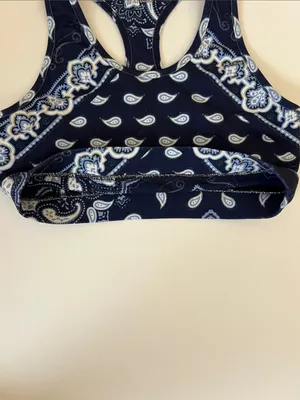 Splits59 Navy and Light Blue Paisley Racerback Sports Bra thumbnail 3