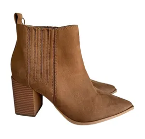 Women's Chestnut Block Heel Pointy Toe Ankle Boot Size 11 #B1644 thumbnail 1