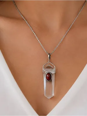 Estate Sterling Silver Quartz Garnet Pendant Necklace Vintage Stunning 926 thumbnail 2