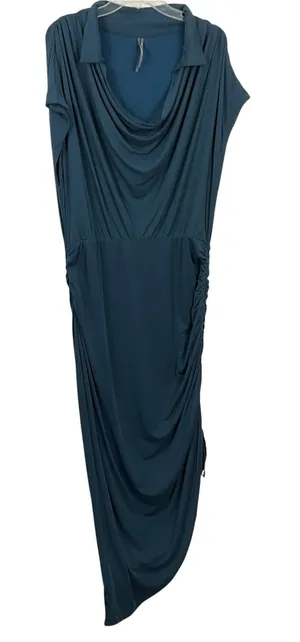 Anthropologie Ruched Cowl Neck Cap Sleeve Midi Dress Womens XL thumbnail 1
