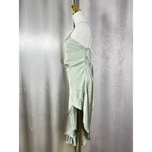 Hello Molly Sage Green Satin Halter Ruffle High Low Midi Dress Womens Size 10 thumbnail 8