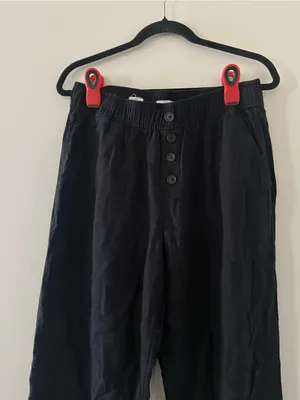 Loft Black Linen Blend High Rise Straight Leg Pants Medium Coastal Minimalist thumbnail 3