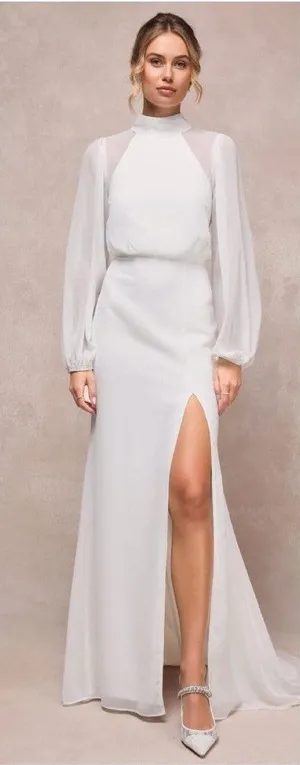 Lulus Graceful Love White Long Sleeve Backless Mermaid Maxi Dress Size Small thumbnail 1