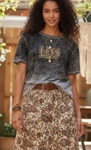 Free People Los Angeles Burnout Short Sleeve‎ Tee Women's Size S Grey Boho thumbnail 1