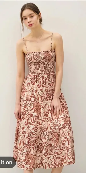 New With Tags BeCool Mocha Floral Midi Dress Sz M thumbnail 1