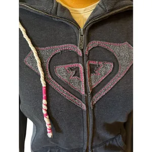 Roxy Women's Charcoal Zip-Up Hoodie with Pink Logo Accents M medium vtg thumbnail 3