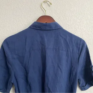 Untuckit Womens Dress Blue Button Front Belted Linen Short Sleeve Size 6 thumbnail 5