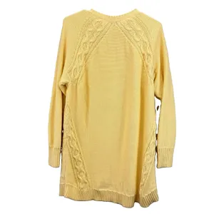 LL Bean Yellow Double L Mixed Cable V Neck Pullover Cotton Sweater LARGE Size XL thumbnail 6