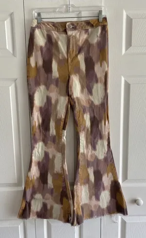 Versona Abstract Print Flare Jeans Womens‎ Size 28 Brown Tan Boho Denim thumbnail 1