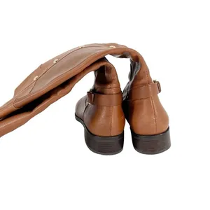 Michael Kors Tan Leather Riding Boots Knee High Zip Low Heel Size 10M Almond Toe thumbnail 6