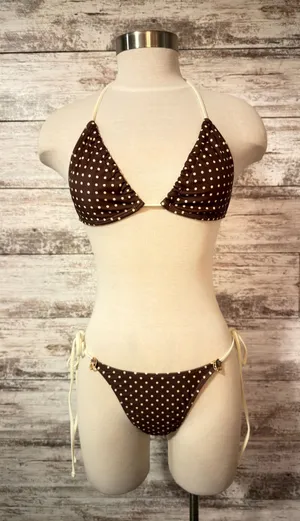 Boutique Brown and Ivory Polka Dot Bikini thumbnail 1