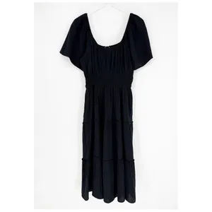 NWT GAP Crinkle Gauze Tiered Midi Dress Women's‎ M Black Cottagecore thumbnail 3