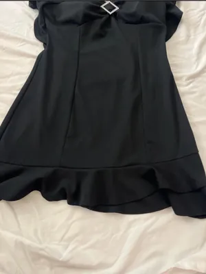 Black ruffle sleeve Mini Dress with Rhinestone Accent thumbnail 3