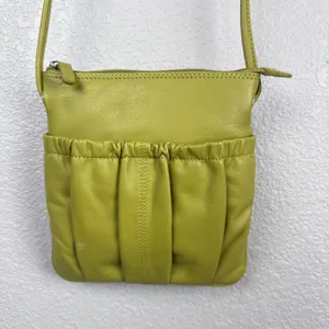 ili Small‎ Crossbody Bright Chartreuse Green Leather Zip Top Exterior Pockets thumbnail 2