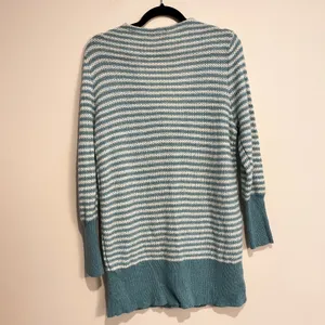 Sundance Sweater White‎ Aqua Stripe Cardigan Lambswool Wool Mohair Blend Large thumbnail 2