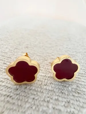 18K Gold Plated red wine Clover Necklace Set stainless steel womens jewelry thumbnail 5