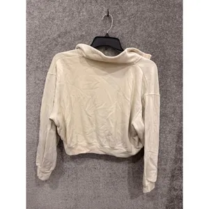 Hollister Women Sweatshirt L Cream Cropped Quarter-Zip Fleece Pullover thumbnail 7