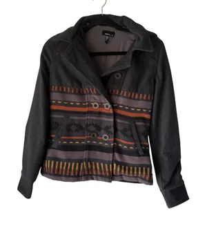 O'Neill Jacket Western Small Aztec‎ Stripe Hooded Button Peacoat Southwest thumbnail 1
