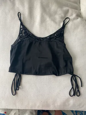 Free People Black Satin Top thumbnail 1