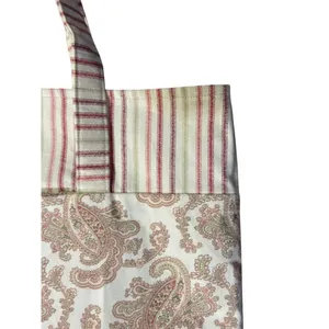 Fabric Tote Used Striped Paisley Gingham Red Beige Excellent Condition thumbnail 6