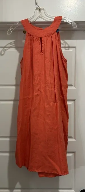 NEW Antibes Blanc 100% Linen Halter Neck Dress Coral Knee Length Keyhole Medium thumbnail 1