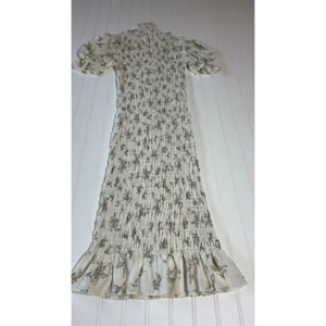 Reverse Floral Smocked Puff Sleeve Midi Dress Cream Brown Fall Medium NWT thumbnail 8