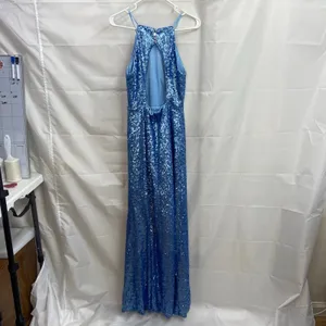 Azazie women's baby blue sequin high neck jeweled‎ maxi formal gown prom dress 6 thumbnail 7