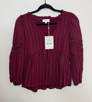 bohme Wine Red Crochet Sleeve Peasant Top New thumbnail 1