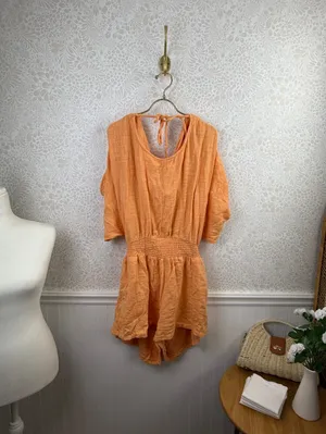 Free People Oversized Cotton Orange Pietro Open Tie-Back Romper - Size - Medium thumbnail 3
