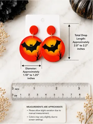 NEW Halloween Bat Orange Acrylic Dangle Earrings Spooky Fall thumbnail 4